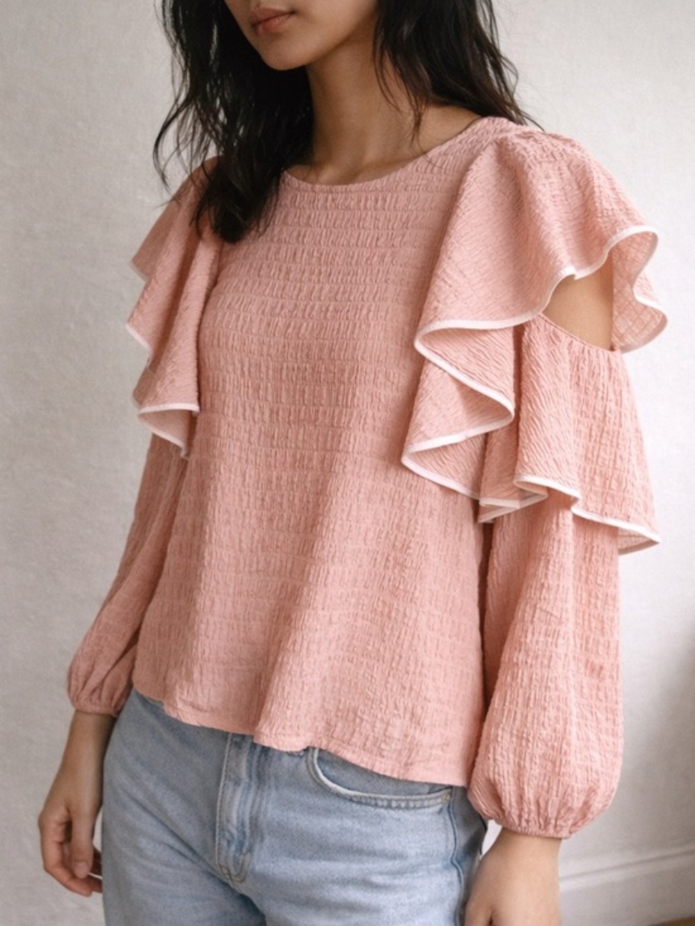 Club‎ Monaco Romantic Boho Smocked Flutter Sleeve Blouse Small Parisian Romantic